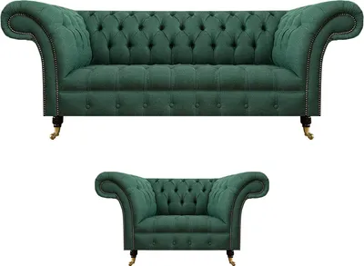 Immagine prodotto di Soggiorno Completo Verde Divano a tre posti Poltrona Chesterfield Nuovo Set