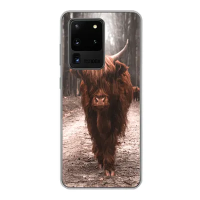 Produktbild von MuchoWow® Handyhülle Schutzhülle Hülle für Samsung Galaxy S20 Ultra Schottischer Hochländer - Wald - Kuh - Tiere - Natur Silikon Softcase Handy Hülle - Karteninhaber