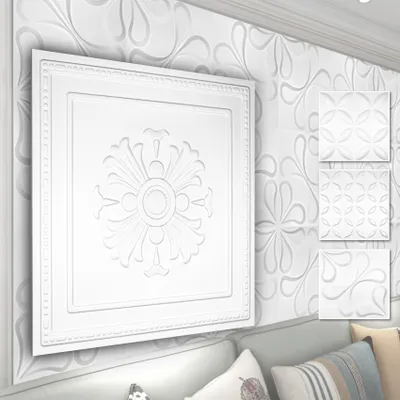 Produktbild von 3D Wandpaneele aus PVC Kunststoff - weiße Wandverkleidung mit 3D Optik - Blumen Motive
