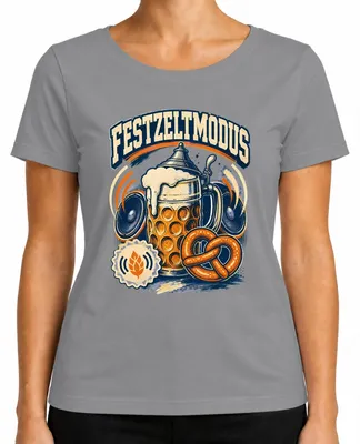 Produktbild von Festzeltmodus Wiesn Maßkrug Trachtenshirt Lederhose Damen T-Shirt, Grau, 3XL