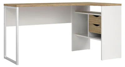 Produktbild von Eckschreibtisch mit zwei Schubladen in Eiche und Weiß, 145 x 76 x 81 cm