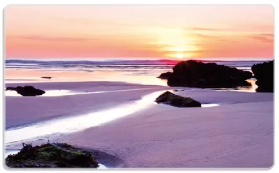 Produktbild von Wallario Frühstücksbrettchen aus Glas, je 14 x 23 cm, mit rutschfesten Füßen, Motiv Sonnenuntergang am einsamen Strand