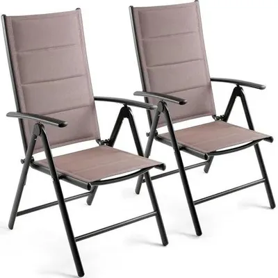 Immagine prodotto di Sedie da giardino - Sedie in alluminio pieghevoli e imbottite - Set da 2 - Schienale alto - Regolabili in 7 posizioni - Resistenti agli agenti atmosferici - Portata massima: 150 kg - Colore: marrone