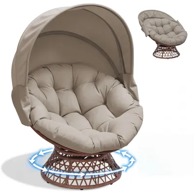 Immagine prodotto di COMHOMA Poltrona Papasan, comoda poltrona girevole con cuscini rotondi, comoda poltrona in rattan, poltrona lounge girevole, poltrona relax rotonda in rattan, MARRONE