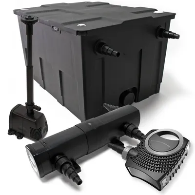 Immagine prodotto di Set completo Wiltec: filtro per laghetti CBF-550 fino a 60000L come filtro a flusso continuo, pompa per laghetti NEO10000 10000l/h 80W, chiarificatore per laghetti CUV-224 con chiarificatore UVC 24W, pompa per fontane HJ-943 800l/h 16W