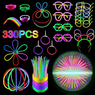 Glow-Sticks-Set, 330 Teile, Neon-Leuchtstäbe, Partyset, Blacklight-Deko