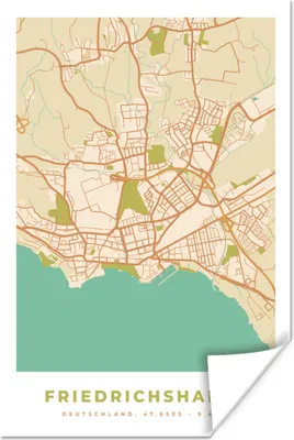 Produktbild von MuchoWow® Poster Friedrichshafen - Karte - Vintage - Stadtplan - Karte 120x180 cm - Kunstposter