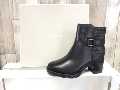 Produktbild von Tamaris Damen Stiefelette schwarz mit  rückseitigem Prägemuster, 5 cm Absatz 36