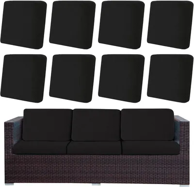 Produktbild von Outdoor Patio Sitzkissenbezug, Stretch Sofakissenbezüge Sofabezüge Abnehmbar Terrasse Gartenpolster Ersatzbezug für Rattan Ecksofa Terrassenmöbel,Schwarz