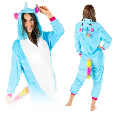 Produktbild von Halloween Kostüm Damen & Herren - One Piece Schlafanzug Einhorn - Jumpsuit - Karneval & Pyjama Kostüme für Erwachsene, Gröse S