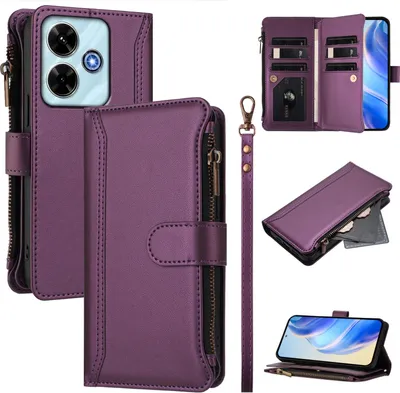 Obrázek produktu pro Pouzdro pro Xiaomi Poco M6 4G/Redmi 13/Redmi 13 5G, zipem, peněženkovéPolyuretankožené flip pouzdro s kapsami na karty, stojánkem a poutkem na ruku Fialová
