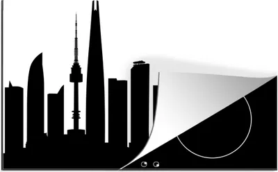 Produktbild von KitchenYeah© Herdabdeckplatte Schwarz-Weiß-Illustration einer Silhouette von Seoul , 90x52cm, Küche Deko, Glaskeramikkochfeld Herdabdeckung, Abdeckplatte fùr Kochfeld