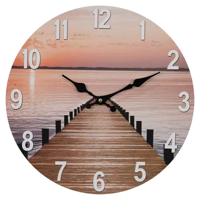 Immagine prodotto di Orologio da parete in MDF, motivo "tramonto", 34x4 cm, color terracotta, marca Clayre & Eef, modello 6KL0761