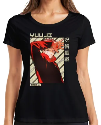 Productafbeelding van Yuji Itadori Jujutsu Kaisen Anime Fan Cadeau, retro dames T-shirt, zwart, maat S