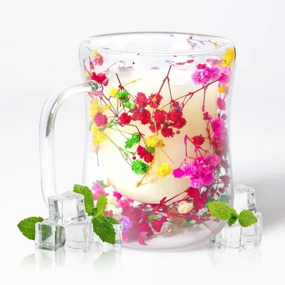 Produktbild von Doppelwandige Tasse mit Blumen 400ml Glas für Frauen Geschenk