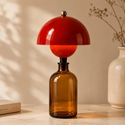 Produktbild von LED Dekolampe Vintage Flaschenlampe,3 Lichtfarben,Stufenlos Dimmbar,Kabellose Tischlampe USB Aufladbar,Touch Steuerung, Nachttischlampe,Nachtlicht,Rot