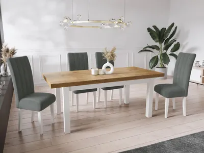 Produktbild von Moderner Rechteckiger Ausziehbarer Esstisch - Platzsparend - Weißen Holzbeine - 160 bis 210 cm - Hergestellt in EU - 160 x 90 cm - Lancelot Eiche