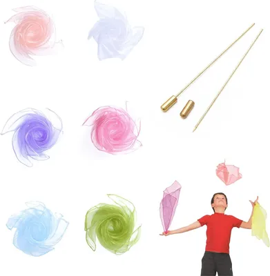 Produktbild von 6 Stück Bunte Chiffontücher | Jongliertücher für Tanz & Gymnastik | Square Design, 60 x 60 cm – Für Kinder und Erwachsene