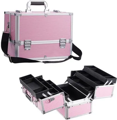 Produktbild von Große Schminkkoffer, Kosmetikbox, Schmuckschatulle, rosa, L