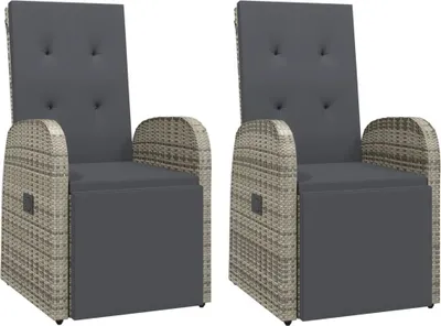 Image de vidaXL Chaises longues de jardin avec coussins 2 pcs. Gris Poly Rattan