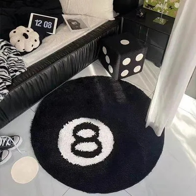 Image de Tapis rond en microfibre Ibzoa®, doux, motif "8 balles", base antidérapante, lavable et facile d'entretien, diamètre 80 cm