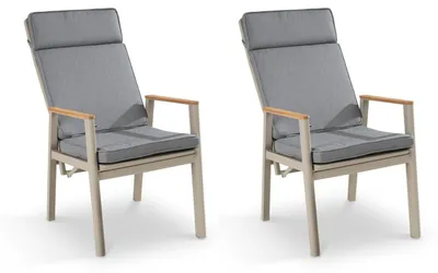 Produktbild von Gartenstühle - Beige - Hellgrau - Taupe - Textilen - Aluminium - Teakholz - mit Kissen - 2er Set