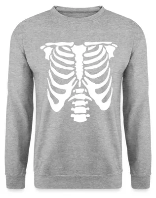 Produktbild von Spreadshirt Halloween Skelett Kostüm Uni Pullover, M, Weißgrau meliert