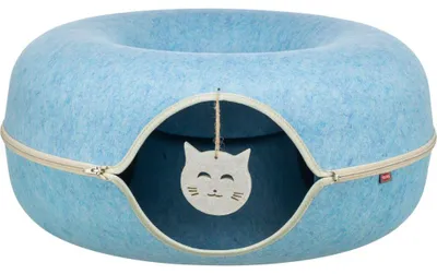 Produktbild von TRIXIE Filzdonut Katzenhöhle mit Spielzeug - blau - ø 60 cm