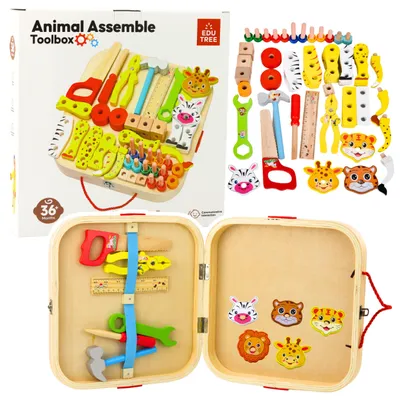 Immagine prodotto di Kit Artigianale in Legno Animali da assemblare in una valigia 59 pezzi