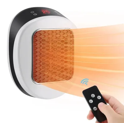 Produktbild von Steckdosen-Heizlüfter 600 W mit Fernbedienung, LCD-Display, Thermostat und Timer - 220V-240V EU Plug