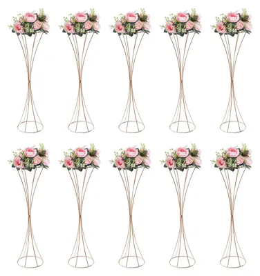 Produktbild von Tischdekorationen - Trompetenvasen - 10er-Set - 80 cm Hoch - Metall - Blumenständer - Goldfarben