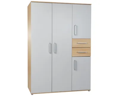 Produktbild von Kleiderschrank Elina 4-türig 2 Schubkästen Lichtgrau / Nagano-Oak