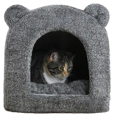 Productafbeelding van Rosewood Kattenhol 2-in-1, 38 x 38 cm, grijs kattenhuis van teddypluche