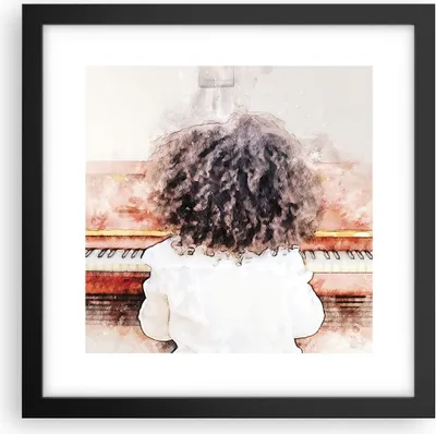 Produktbild von Gerahmtes Poster - Schwarzer Rahmen - Kind Klavier Aquarell - 30x30 cm - Wand Bild - Wanddeko - Wandbilder - Kunstposter - Wandposter - Bilderrahmen - Bilder - Kunstdruck - P2BAC30x30-4702