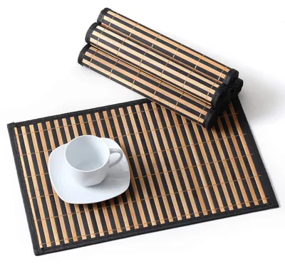 Platzsets aus Bambus, 6er-Set, 45x30 cm, rutschfest, hitzebeständig, schwarz