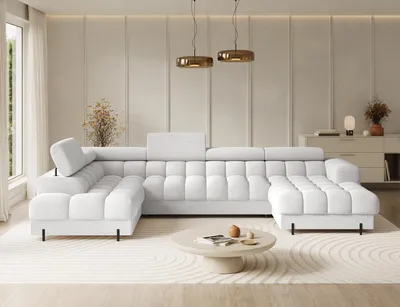 Produktbild von Couchgarnitur Ecksofa Feraria U-Form – Wohnlandschaft mit Schlaffunktion, Bettkasten & verstellbaren Kopfstützen