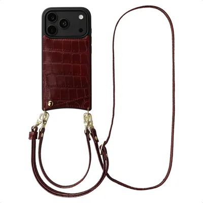 Immagine prodotto di Custodia per telefono Selencia Nova Croco con cordino e portafoglio per Apple iPhone 17 Pro Max - Borgogna