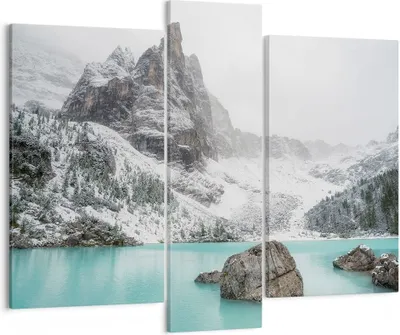 Produktbild von Bild auf Leinwand - Leinwandbild - 3 Teile - Berge See Schnee - 95x80cm - Wand Bild - Wanddeko - Wandbilder - Leinwanddruck - Bilder - Wanddekoration - Leinwand bilder - Wandbild - CB95x80-4377