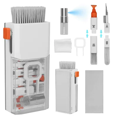 Produktbild von kwmobile 8-in-1 Tastatur Reinigungsset mit Bürste - Reinigungsstift Cleaning Kit für Kopfhörer Handy Laptop Kamera Ohrhörer - PC Zubehör - Gaming