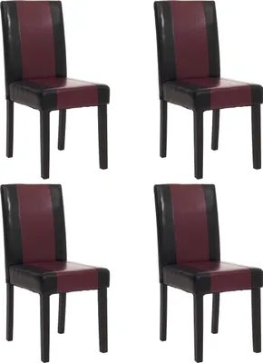 Image de lot de 4 chaises de salle à manger Chaise de cuisine Littau ~ similicuir, noir-rouge, pieds foncés