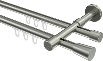 Produktbild von Interdeco Innenlaufstange / Gardinenstange mit Innenlauf Edelstahl-Optik, Typ Sinux Carelli (Konus), 16 mm Ø 2-läufig, 420 cm