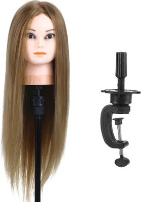 Produktbild von Leiter Training 75% reales Menschenhaar Manikin Kopf Friseursalon Dummy Kopf Salon Kopf + Haarklemmhalter fš¹r Haarpraxis