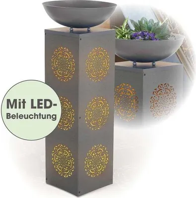 Produktbild von EASYmaxx LED-Dekosäule Beton-Optik mit Pflanzschale Mandala - 87 cm - Grau