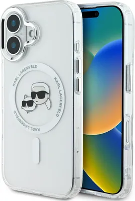 Image de Étui Karl Lagerfeld IML Metal Karl&Choupette Head MagSafe pour iPhone 16 Plus - blanc