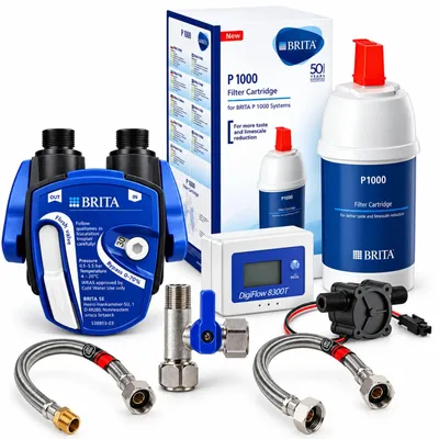 Produktbild von BRITA Wasserfilter Untertisch Komplettset – Filterkopf + P1000 + Digiflow Filterwechselanzeige + Anschlüsse