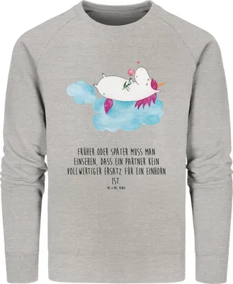 Produktbild von Mr. & Mrs. Panda Baumwoll Pullover Einhorn Verliebt Größe S - Heather Grey - Geschenk, Unicorn, Liebe, Einhörner, Freundin, Sweater, Wolke, Pulli, Sweatshirt