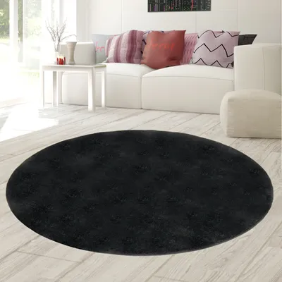 Produktbild von Designer Teppich Garderobe Diele Flur Schlafzimmer schlichtes Unidesign schwarz Größe - 160 cm Rund