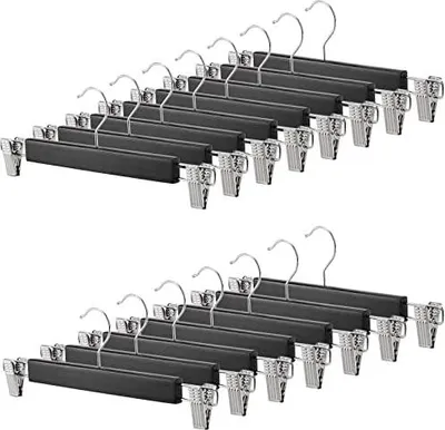 Produktbild von Tosnail 15 Stück 35.5cm Kleiderbügel für Hosen, Holz Rock Hosen Kleiderbügel mit Clips Jeans Kleiderbügel - Schwarz