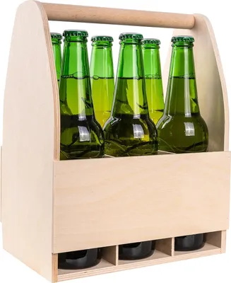 Zdjęcie produktu dla Creative Deco Drewniana Skrzynka na 6 Piw | Wymiar 24x16x30 cm (+/- 1 cm) | Uchwyt na Butelki | Męska torba na piwo | Nosidełko Idealne do Dekoracji