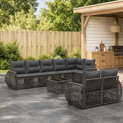 Productafbeelding van Maison Exclusive - Tuinset met 9 delen, grijze en donkergrijze polyrotan loungeset